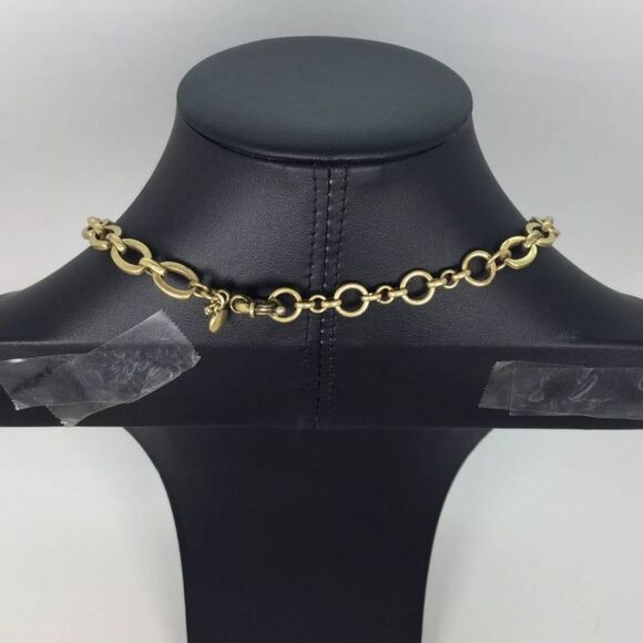 J. Crew Goldtone Blue Painted Enamel Necklace 16" - Picture 3 of 6